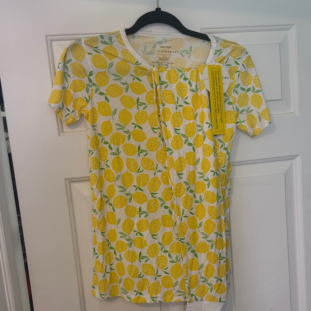 Little Sleepies bamboo short sleeve shirt and pant set NWT, lemon, 12/14 size